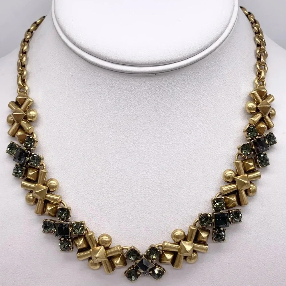 J. Crew Green Blue Crystal Collar Necklace